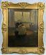 Antique American School Oil On Canvas Old Lady Interior Scene Signed Lukens 1913