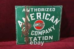 Antique Amoco American Oil Company Porcelain Sign Authentic 1930's Old Gas