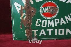 Antique Amoco American Oil Company Porcelain Sign Authentic 1930's Old Gas