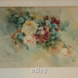 Antique Artist Signed Watercolor Roses Rose Floral Painting Old Estate