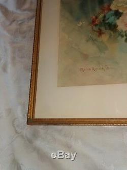 Antique Artist Signed Watercolor Roses Rose Floral Painting Old Estate