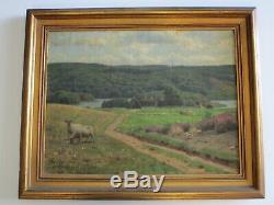 Antique Axel Birkhammer Painting Old Farm Landscape Virklund 1923 Signed Rare