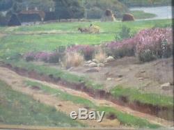 Antique Axel Birkhammer Painting Old Farm Landscape Virklund 1923 Signed Rare