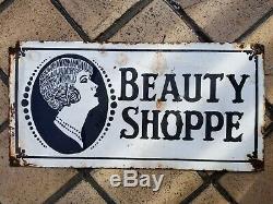 Antique Beauty Shop Sign circa 1920 Enamel old vintage hair salon