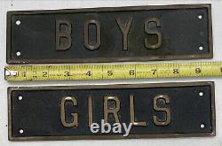 Antique Boys Girls Bathroom Cast Brass Architectural Salvage Signs OLD HEAVY