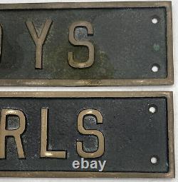 Antique Boys Girls Bathroom Cast Brass Architectural Salvage Signs OLD HEAVY