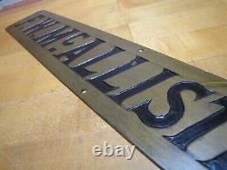 Antique Brass F W McALLISTER CO Ad Sign Impressed Lettering Optician Baltimore