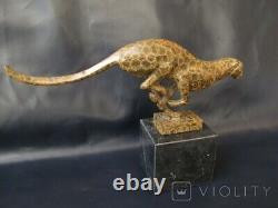 Antique Bronze Cheetah Sculpture JB Statue Marble Sign Figurine Rare Old 20th