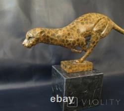 Antique Bronze Cheetah Sculpture JB Statue Marble Sign Figurine Rare Old 20th
