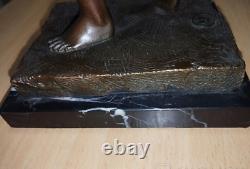 Antique Bronze Woman Statue Sculpture Figurine Lady Marble Sign Rare Old 20th