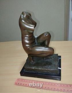 Antique Bronze Woman Statue Sculpture Figurine Lady Marble Sign Rare Old 20th