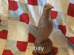 Antique CASE farm equipment Old Abe carved wood eagle on pedestal