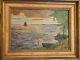 Antique Continental Old River Valley Sailboat Landscape Oil Painting 20 X 14 In