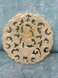 Antique Chinese Han Dy Old Jade Carved Double Dragon & Little Boy. 58MM Pend