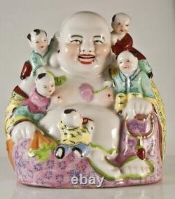 Antique Chinese Porcelain Buddha Signed Asian Statue Kids Rare Old 20th