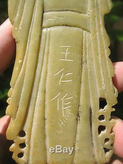 Antique Chinese carved soap stone figure of old philosopher, signed