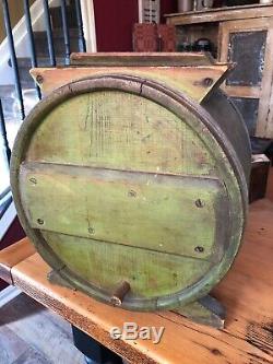 Antique Complete Barrel Butter Churn Old Green Paint, wooden paddles