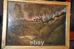 Antique Countryside View Painting Alexis Guigné Oil Panel Sign Rare Old 19th