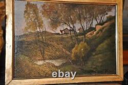 Antique Countryside View Painting Alexis Guigné Oil Panel Sign Rare Old 19th