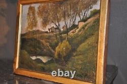 Antique Countryside View Painting Alexis Guigné Oil Panel Sign Rare Old 19th