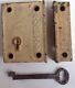 Antique Door Cast Iron Rim Lock With Rare Folding Key Dead Bolt Early Hardware