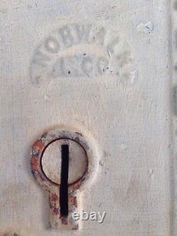 Antique DOOR cast iron RIM LOCK with RARE folding KEY dead bolt EARLY hardware