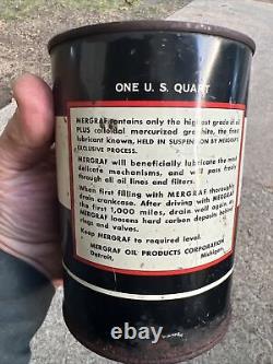 Antique Detroit Mergraf Graphic Quart Oil Full Can Rare Sign Gas Sae 30 Old