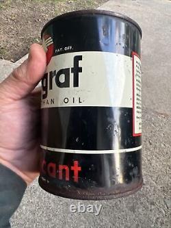 Antique Detroit Mergraf Graphic Quart Oil Full Can Rare Sign Gas Sae 30 Old