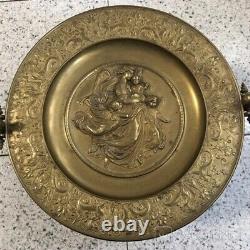 Antique Dish Fruit Stand Bronze Mother Kid Angel Germany Sign Art Rare Old 19th