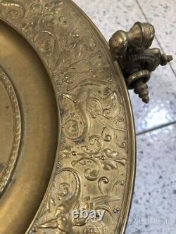 Antique Dish Fruit Stand Bronze Mother Kid Angel Germany Sign Art Rare Old 19th