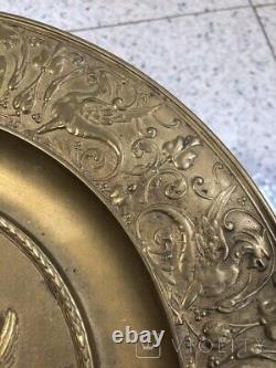 Antique Dish Fruit Stand Bronze Mother Kid Angel Germany Sign Art Rare Old 19th