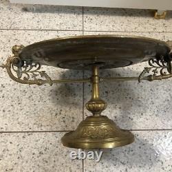 Antique Dish Fruit Stand Bronze Mother Kid Angel Germany Sign Art Rare Old 19th