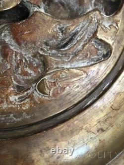 Antique Dish Fruit Stand Bronze Mother Kid Angel Germany Sign Art Rare Old 19th