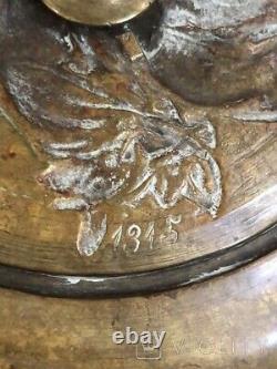 Antique Dish Fruit Stand Bronze Mother Kid Angel Germany Sign Art Rare Old 19th