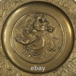 Antique Dish Fruit Stand Bronze Mother Kid Angel Germany Sign Art Rare Old 19th