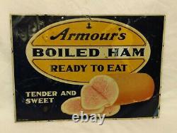 Antique Early Armour's Boiled Ham Country Store Tin Advertising Sign Litho Old