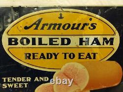 Antique Early Armour's Boiled Ham Country Store Tin Advertising Sign Litho Old