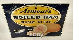 Antique Early Armour's Boiled Ham Country Store Tin Advertising Sign Litho Old