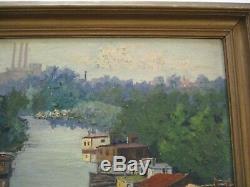 Antique Early Impressionism Painting Old Chicago River Colony Exhibited Whyte
