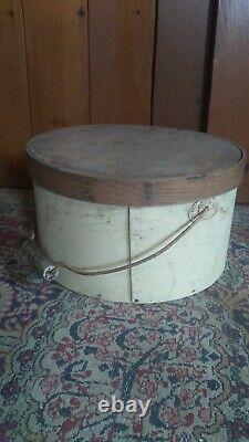 Antique Early Wood Bail Handle Pantry Box Old Ivory Paint Markd Holman N. H 11.5