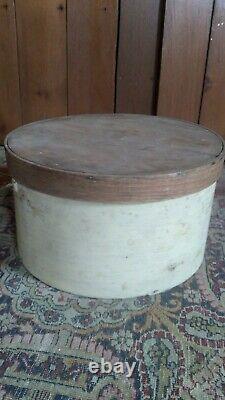 Antique Early Wood Bail Handle Pantry Box Old Ivory Paint Markd Holman N. H 11.5