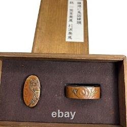 Antique Edo Period Signed Fuchi Kashira Set with Old Man & Sword