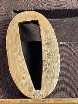 Antique Edo Period Signed Fuchi Kashira Set with Old Man & Sword