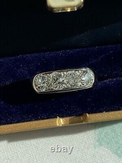 Antique Edwardian SIGNED 14k gold platinum 2.01ctw old Euro diamond band ring