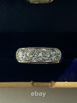 Antique Edwardian SIGNED 14k gold platinum 2.01ctw old Euro diamond band ring