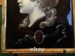 Antique Email Portrait Woman Signed Marie Gobert Frame Art Nouveau Rare Old 1895