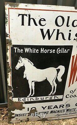 Antique Enamel White Horse Scotch Whisky Cellar Sign Over 100 Years Old