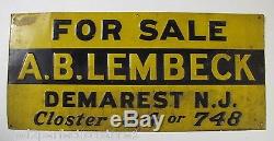 Antique FOR SALE A. B. LEMBECK Demarest NJ Embossed Metal Sign old real estate ad