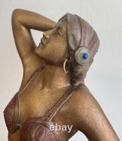 Antique F Holstein Dancer Sculptur Art Deco Signed Lady Marble Bronze Figure Old