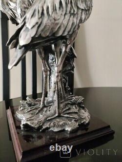 Antique Figure Metal Silver Plating Signed Statue Sculpture Decor Rare Old 20th